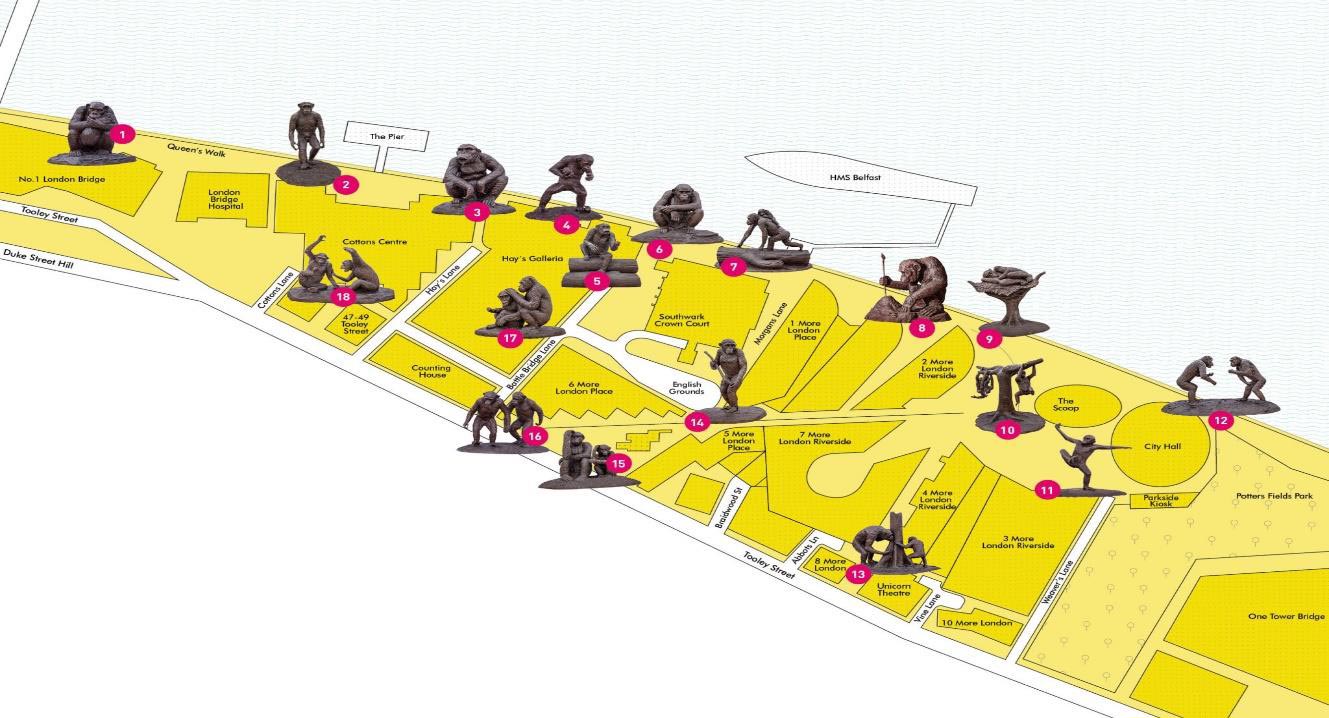 Map of London Bronze Chimps